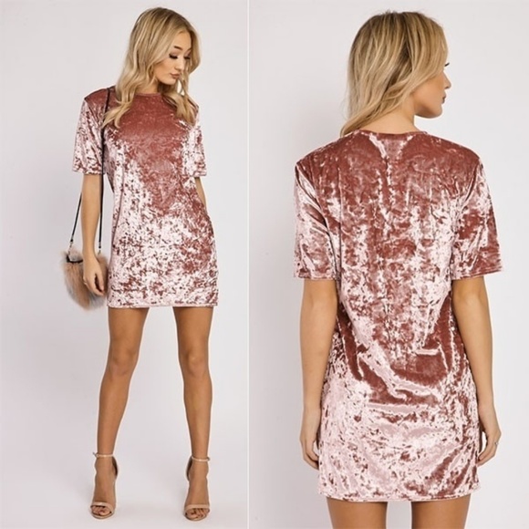 Dresses & Skirts - Blush Pink Crushed Velvet Mini Dress
